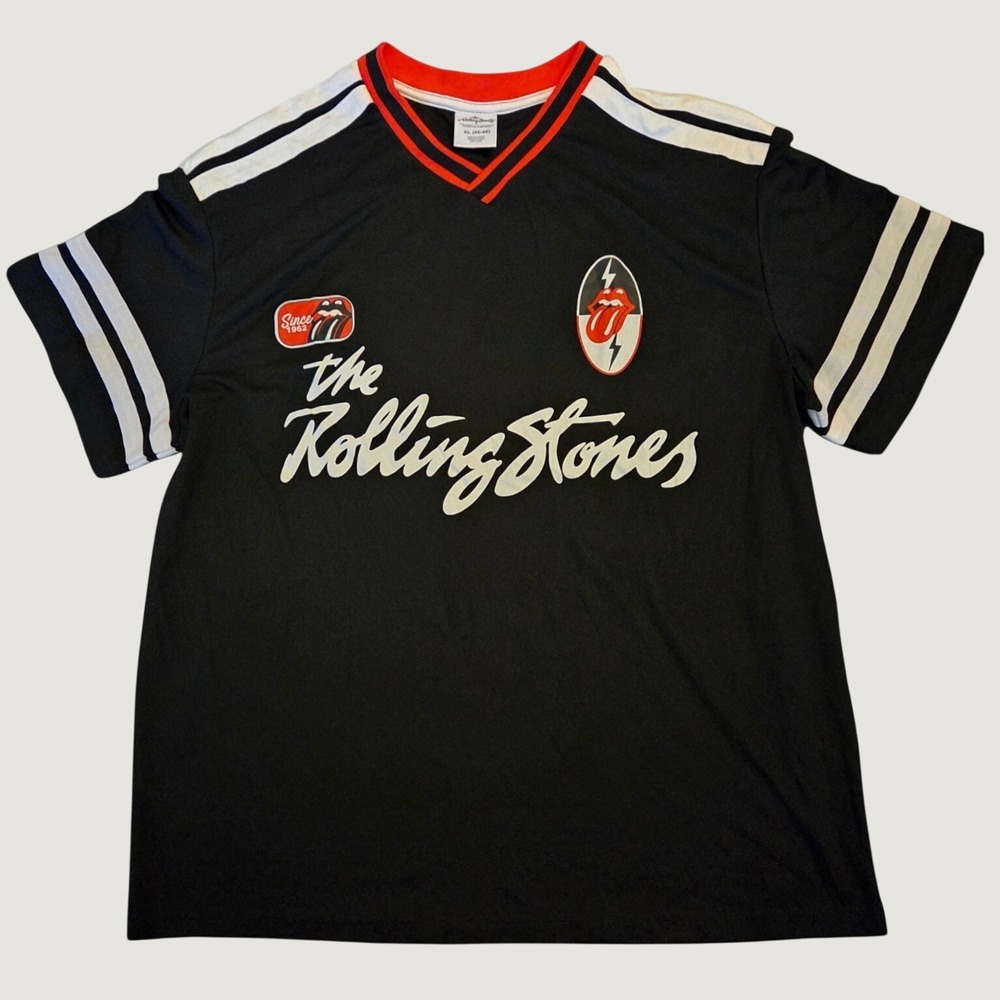 Rolling Stones Mens XL Black V-Neck Graphic Jersey Shirt Band Merch 2024